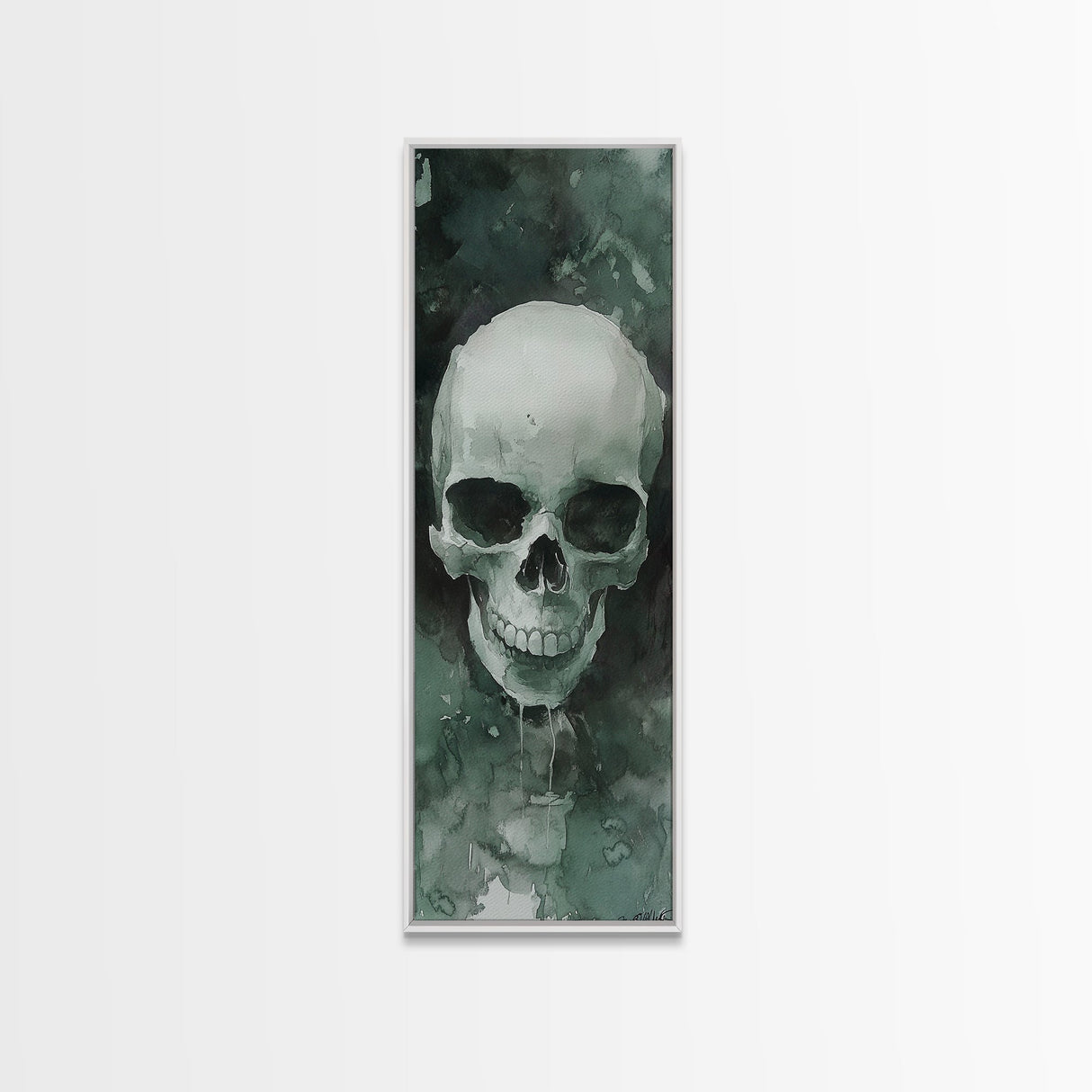 Minimalist Skull Canvas Print in Dark Green Tones, Wabi Sabi Art with Rustic Decor Style, Perfect for Unique Wall Art Accent