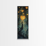 Mystical Heart Silhouette Canvas Print with Starry Night Forest, Moody Wall Art Gift Idea in Whimsical Romantic Style