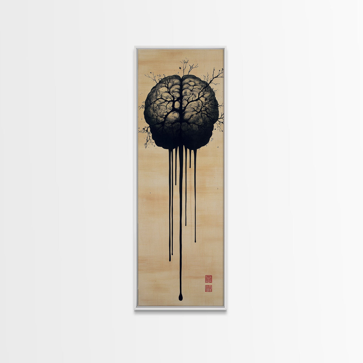 Framed Canvas Print Brain Art, Science Inspired Minimalist Wall Art, Moody Therapy Artwork, Gift Idea for Living Room or Office