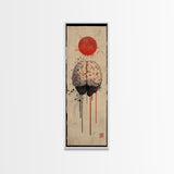 Red Sun Brain Framed Canvas Print, Abstract Science Wall Art, Moody Therapy Artwork, Vertical Wabi Sabi Decor, Living Room Art