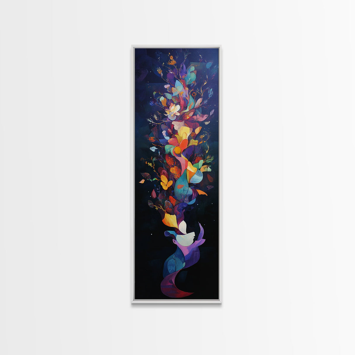 Vibrant Floral Explosion Canvas Print with Boho Artistic Style, Vertical Wall Art Gift Idea with Nature-Inspired Colors