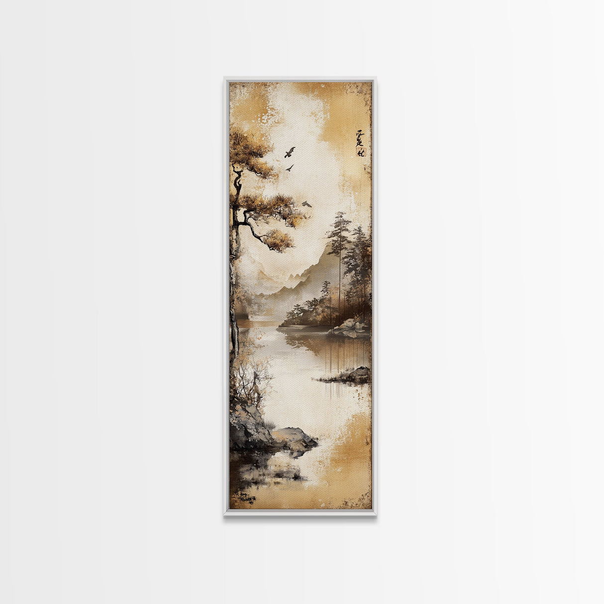 Tranquil Mountain Landscape Canvas Print Rustic Wall Art Serene Minimalist Decor Asian-Inspired Nature Artwork Zen Framed Piece