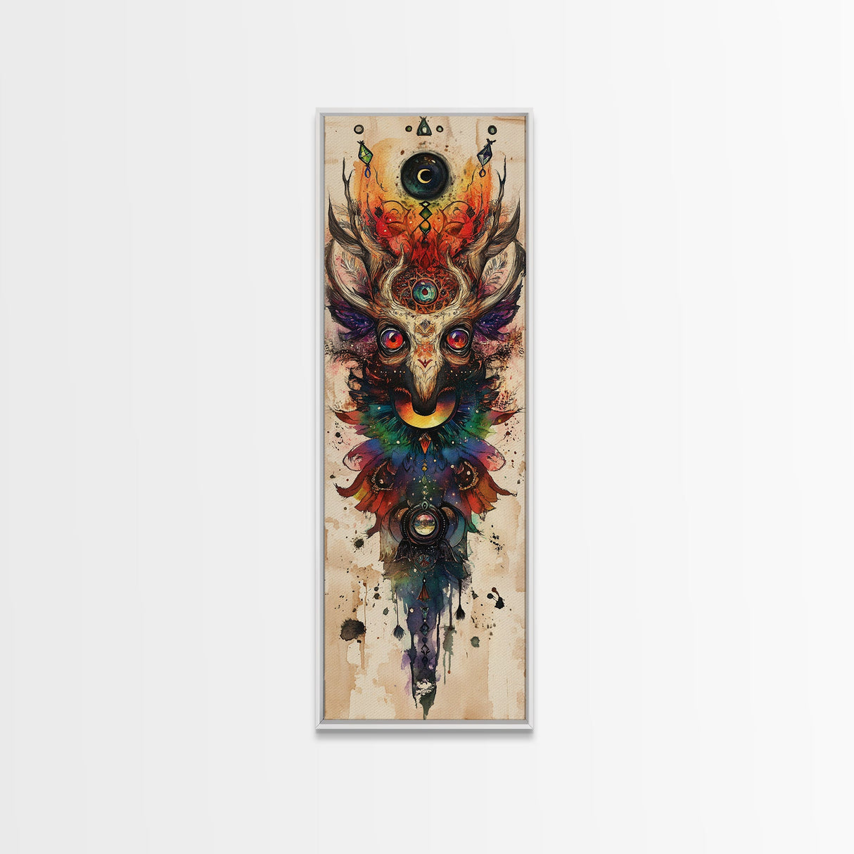 Enchanted Deer Canvas Print Featuring Sacred Geometry, Vibrant Color Palette, Boho Art And Ideal Living Room Rustic Wall Decor