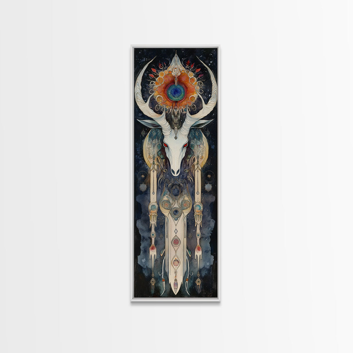 Dreamcatcher Deer Canvas Print Featuring Boho Sacred Geometry Art, Native Inspired Dark Angels Wall Art Ideal For Gift Idea
