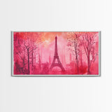 Eiffel Tower Painting Framed Canvas Print, Paris Pink Wall Art Romantic Decor, Horizontal Wall Art Living Room Rustic Gift Idea