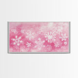 Snowflake Christmas Canvas Print, Winter Wonderland Art, Light Pink Wall Decor, Festive Holiday Artwork, Cozy Seasonal Charm Gift