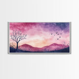 Twilight Meadow Framed Canvas Print, Whimsical Starry Night Art, Moody Nature Painting, Dreamy Purple Landscape, Wall Decor Gift Idea