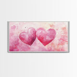 Watercolor Heart Pair Framed Canvas Print, Romantic Pink Abstract Art, Whimsical Valentine Wall Art, Bedroom Gift Idea, Light Pink Decor