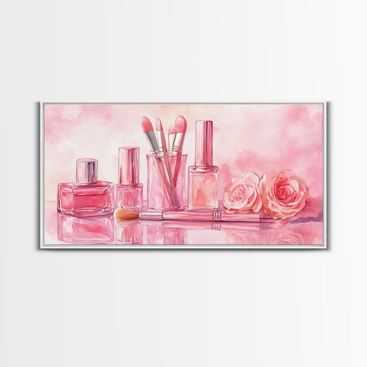 Pink Makeup Canvas Print | Therapy Art | Feminine Wall Art | Light Pink Bedroom Decor | Romantic Vanity Framed Canvas Print
