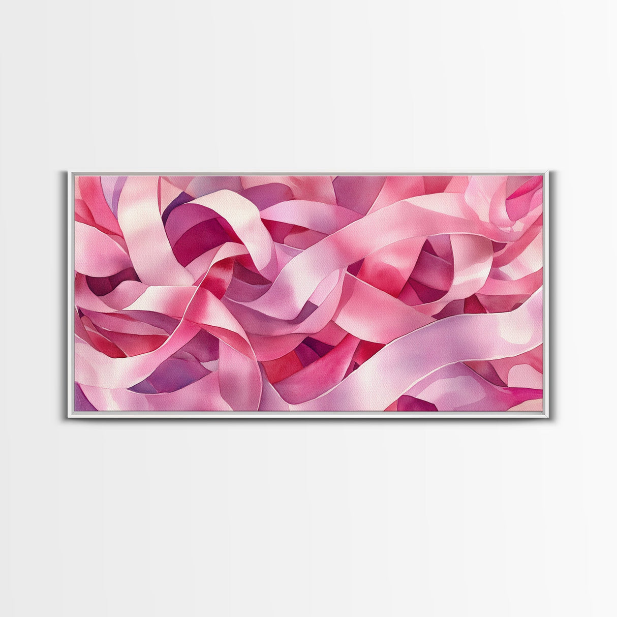 Pink Ribbons Canvas Print | Abstract Art | Light Pink Wall Art | Whimsical Minimalist Decor | Feminine Bedroom Canvas Print