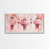 Pink Lanterns Canvas Print Chinoiserie Wall Art Moroccan Wall Art Whimsical Art Living Room Art Rustic Decor Fall Gift Idea