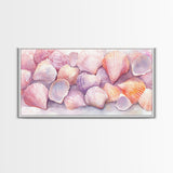 Coastal Seashell Canvas Print, Nautical Wall Art, Coastal Decor, Rustic Beach Art, Light Pink Shell Painting, Coastal Landscape Art Gift