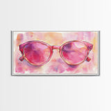 Pink Sunglasses Painting Framed Canvas Print, Whimsical Art Decor, Light Pink Wall Art, Retro Fashion Gift Idea, Original Artwork
