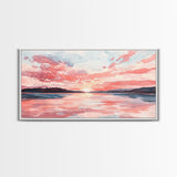 Serene Pink Sunset Canvas Print | Coastal Landscape Art | Nautical Wall Decor | Bedroom Above Bed Art | Horizontal Panoramic Artwork