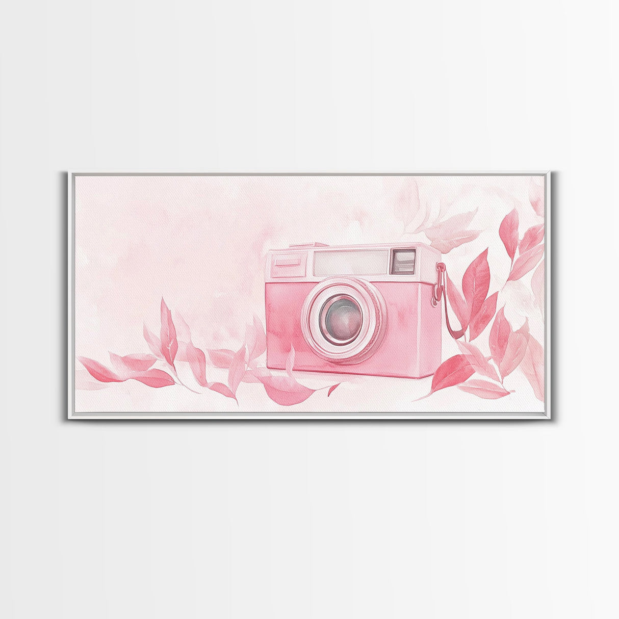 Retro Pink Camera Canvas Print | Whimsical Photography Wall Art | Light Pink Modern Decor | Unique Living Room Artwork | Gift Idea