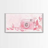 Retro Pink Camera Canvas Print | Whimsical Photography Wall Art | Light Pink Modern Decor | Unique Living Room Artwork | Gift Idea