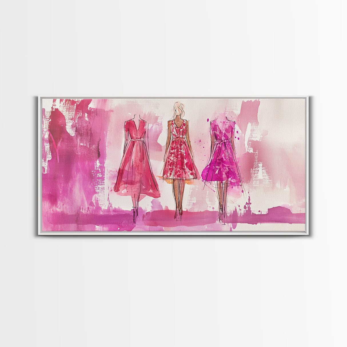 Chic Pink Dress Canvas Print | Fashion Inspired Artwork | Retro Pink Abstract Wall Art | Bedroom or Boutique Framed Decor | Trendy Art