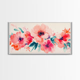 Bright Wildflower Canvas Print | Pink Orange Botanical Art | Nature Inspired Wall Decor | Living Room Framed Artwork | Unique Gift Idea