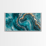 Turquoise Geode-Inspired Canvas Print, Mosaic Wall Art, Teal Wall Art, Abstract Coastal Art, Panoramic Art, Wide Wall Art, Coastal Decor