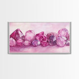 Gemstone Painting Canvas Print - Pink Abstract Art Minimalist Gemstone Painting Coastal Decor Feminine Gift Idea Wall Ar
