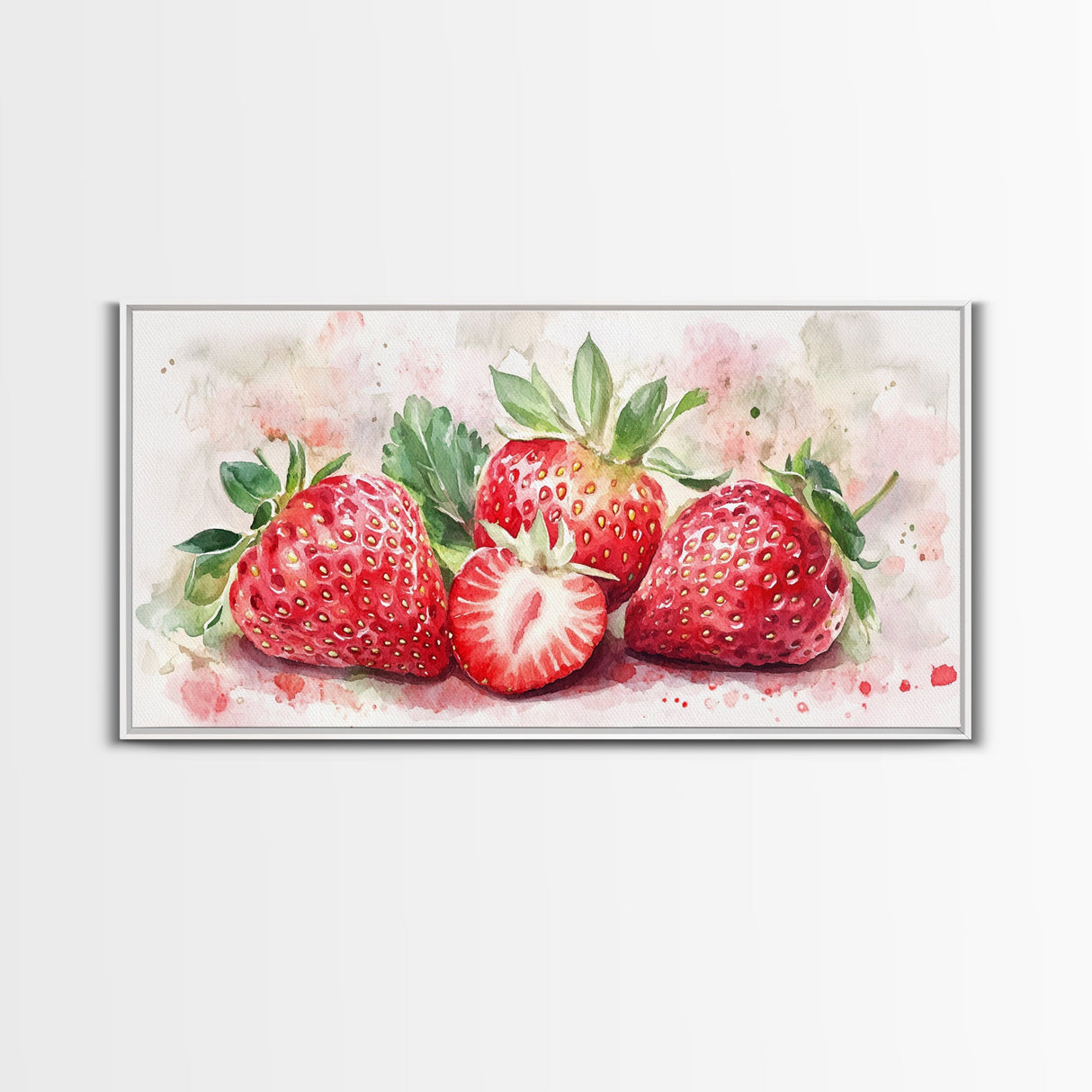 Strawberry Still Life Canvas Print - Bright Red Fruit Rustic Kitchen Art Food Review Artwork Light Pink Wall Art Rustic Decor