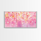 Magical Fairy Light Pink Abstract Canvas Print with Bokeh Lights, Ideal Whimsical Art for Living Room, Vertical Skinny Wall Art