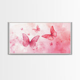 Pink Butterflies Canvas Print, Whimsical Art, Light Pink Wall Art, Feminine and Romantic Decor, Bedroom or Living Room Gift Idea