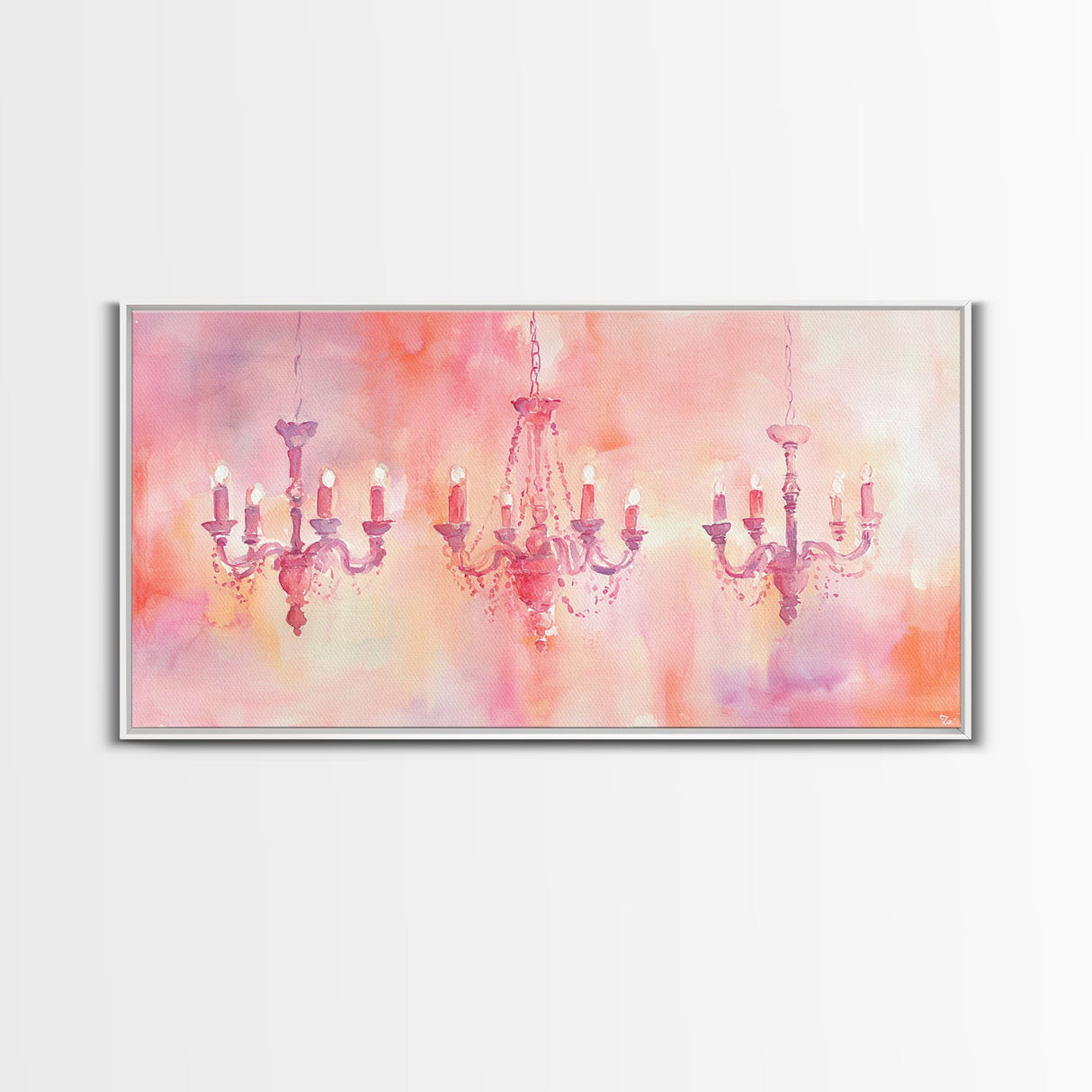 Elegant Chandeliers Canvas Print Romantic Lighting Artwork Pink Orange Wall Art Living Room Aesthetic Rustic Home Decor Artwork