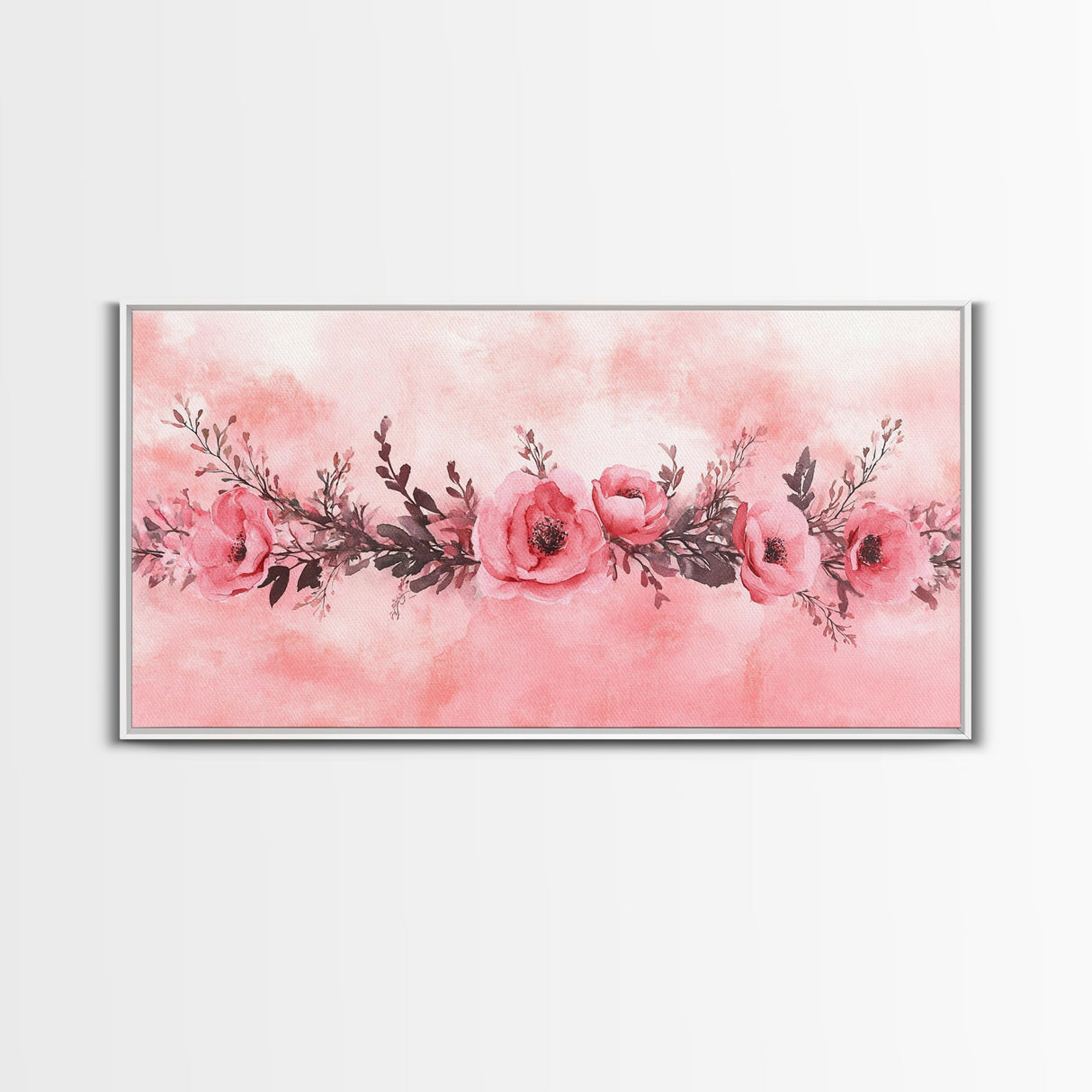 Floral Garland Canvas Print California Poppy Art Horizontal Wall Art Rustic Decor Farmhouse Style Wildflower Painting Gift Idea