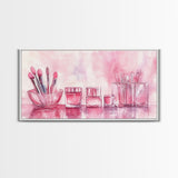 Makeup Brushes Still Life Canvas Print Light Pink Wall Art Dorm Decor Wabi Sabi Art Gift Idea Living Room or Vanity Artwork