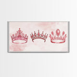 Pink Crown Trio Canvas Print Whimsical Art Princess Aesthetic Dorm Decor Light Pink Art Bedroom or Living Room Artwork Gift Idea