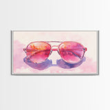 Retro Sunglasses Art Canvas Print | Fun Pink Wall Art | Whimsical Framed Canvas Print | Boho Chic Decor | Gift Idea | Dorm Room Art