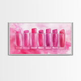 Lipstick Row Canvas Print | Pink Wall Art, Whimsical Decor, Light Pink Art, Feminine Gift Idea, Living Room Art, Above Couch Decor