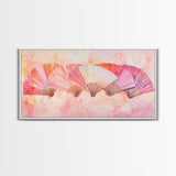 Fan Arrangement Canvas Print | Moroccan Wall Art, Chinoiserie Wall Art, Wabi Sabi Art, Light Pink Decor, Extra Wide Wall Art, Above Sofa Art