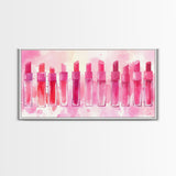 Elegant Lipsticks Display Painting as Pink Abstract Wall Art on Canvas Print, Makeup Collector Vanity or Bedroom Accent Decor