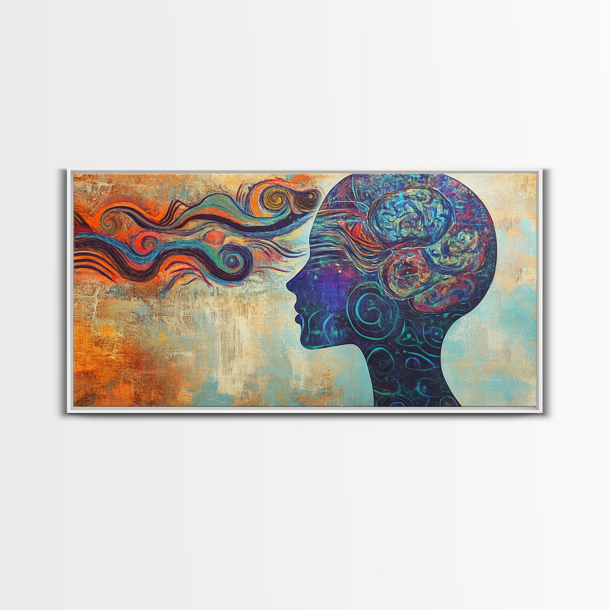 Vibrant Abstract Woman Framed Canvas Print -Abstract Goddess Wall Art - Artistic Brain Art- Geometric Wall Art