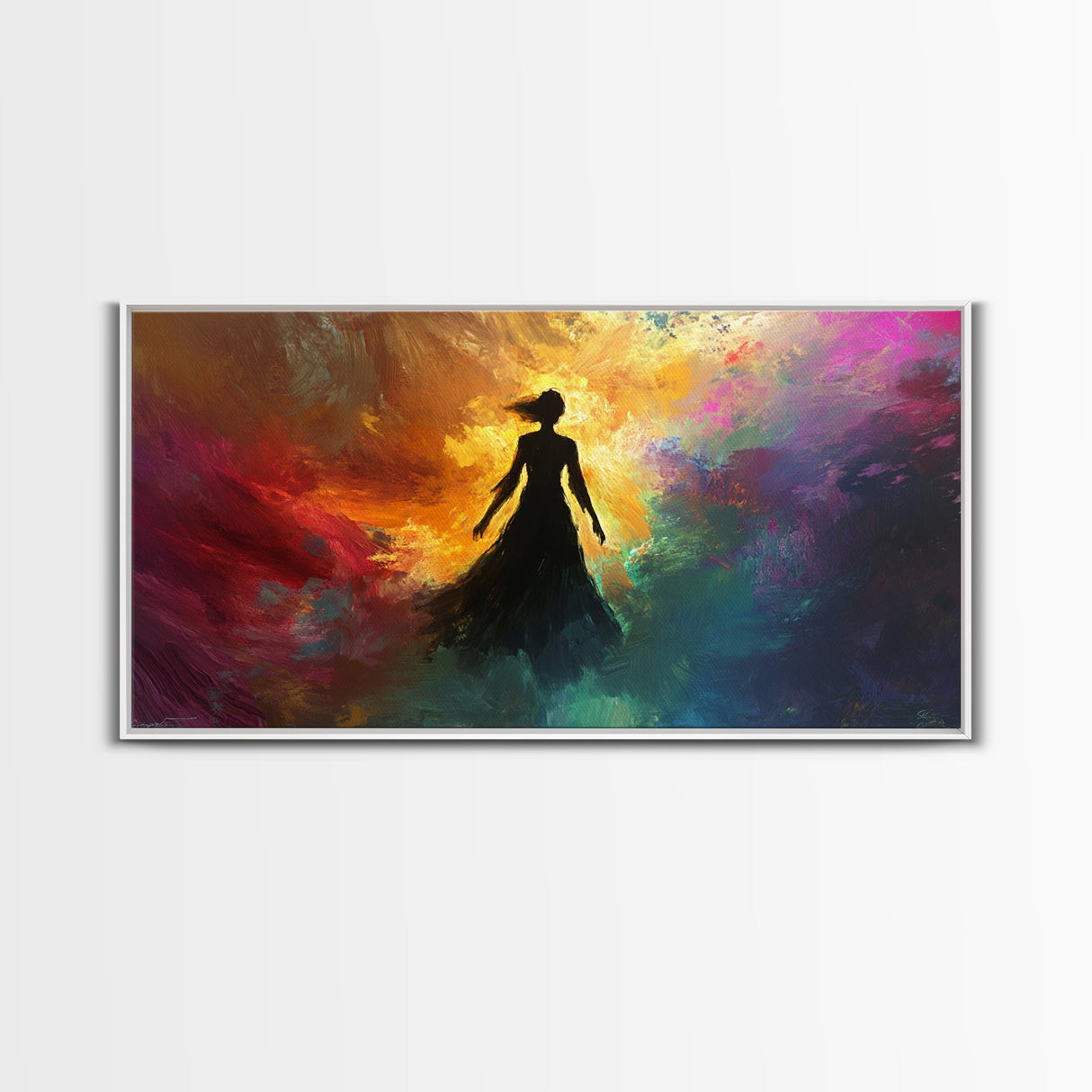 Woman Silhouette Sunset Canvas Print, Goddess Art Print, Romance Painting, Moody Woman Art, Bedroom Art, Fall Art, Vertical Wall Art