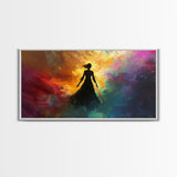 Woman Silhouette Sunset Canvas Print, Goddess Art Print, Romance Painting, Moody Woman Art, Bedroom Art, Fall Art, Vertical Wall Art