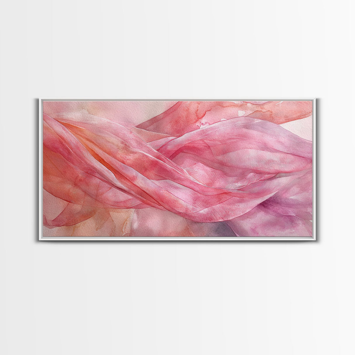 Sheer Pink Fabric Abstract Painting as Light Pink Wall Art Aesthetic on Framed Canvas Print, Modern Bedroom or Living Room Accent