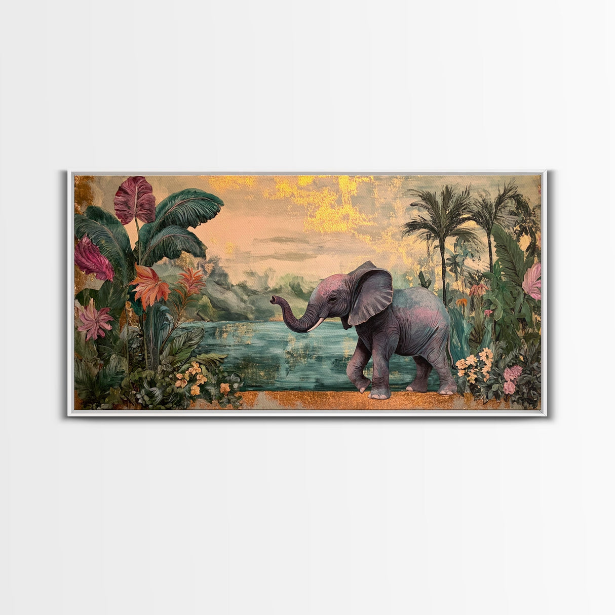 Exotic Jungle Elephant Canvas Print Rustic Botanical Decor Moody Art Wildlife Art Living Room Wall Art Gift Idea