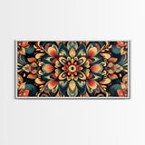 Kaleidoscopic Mandala Design Framed Canvas Print, Boho Wall Art, Sacred Geometry Painting, Colorful Ethereal Decor, Spiritual Zen Art