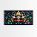 Elaborate Mandala Framed Canvas Print, Vibrant Boho Art, Spiritual Zen Wall Art, Geometric Ethereal Painting, Colorful Sacred Geometry
