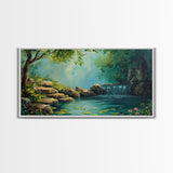 Serene Waterfall Landscape Framed Canvas Print Above Sofa Rustic Decor Living Room Art Peaceful Nature Scene Artwork Farmhouse Wall Art