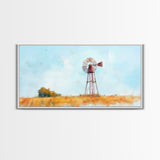 Rustic Windmill Framed Canvas Print Perfect Above Sofa Farmhouse Art Panoramic Artwork Wabi Sabi Inspired Bedroom Horizontal Wall Art