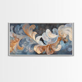 Swirling Blue Orange Canvas Print, Geometric Wall Art Nautical Rustic Decor, Moody Abstract Artwork Idea Horizontal Living Room Design