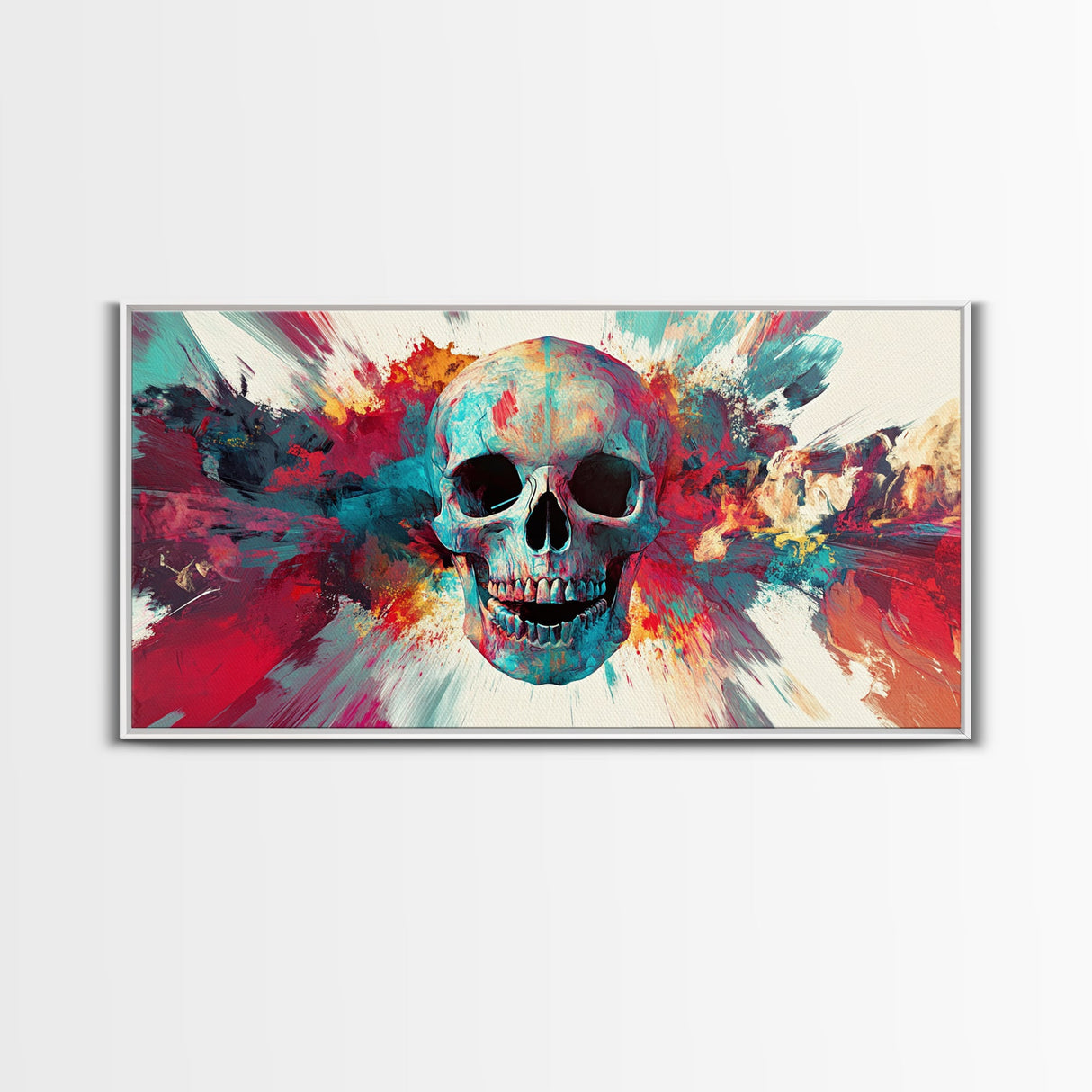 Abstract Skull Art Framed Canvas Print, Moody Colorful Halloween Wall Decor, Unique Living Room Art, Vibrant Therapy Art Gift Idea