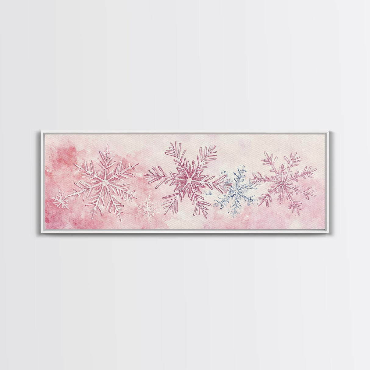 Hand-Painted Snowflake Art Canvas Print, Christmas Rustic Winter Wall Decor, Light Pink Abstract Artwork, Cozy Living Room Art Gift