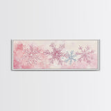 Hand-Painted Snowflake Art Canvas Print, Christmas Rustic Winter Wall Decor, Light Pink Abstract Artwork, Cozy Living Room Art Gift