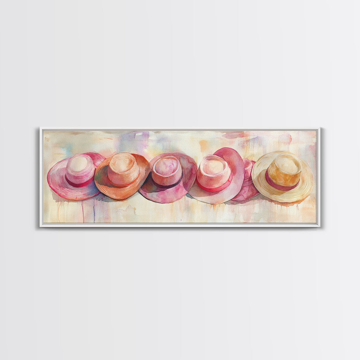 Pink Hats Wall Art Canvas Print Pearlescent Elements, Minimalist Abstract Artwork, Perfect Addition to Feminine Rustic Decor