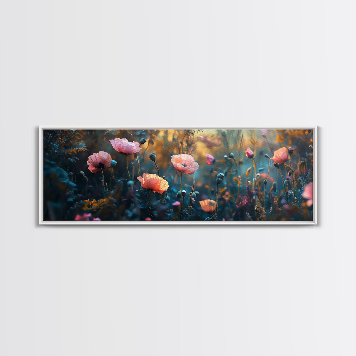 Twilight Wildflower Canvas Print Moody Art Poppy Painting Botanical Wall Art Whimsical Living Room Autumn Rustic Floral Decor